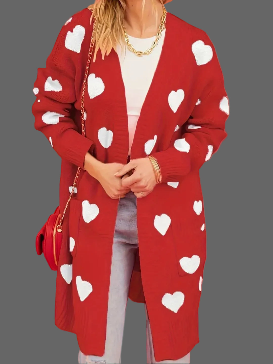 Plus Size Heart Jacquard Cardigan.