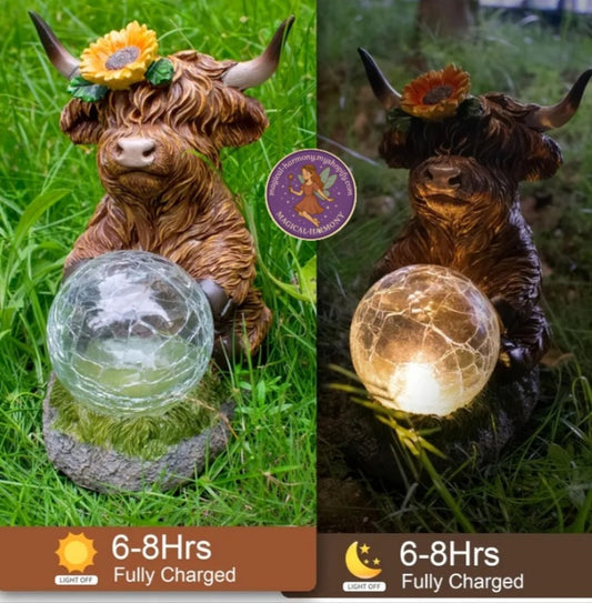 Solar-Powered Bull Glass Ball Statue