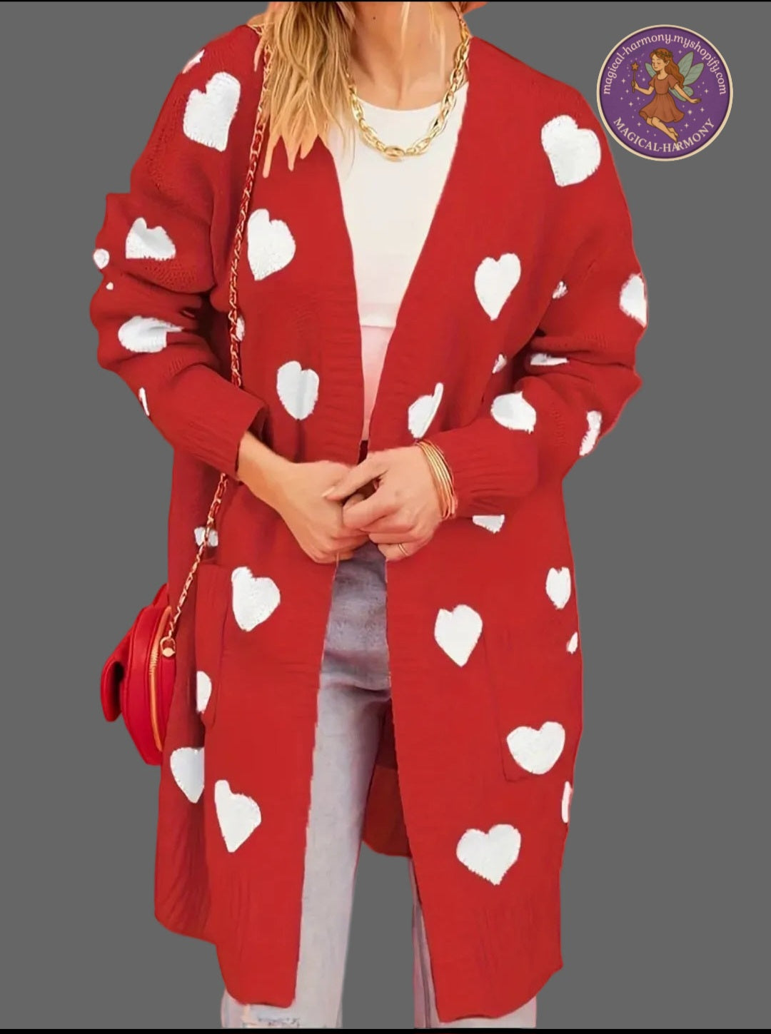 Plus Size Heart Jacquard Cardigan.