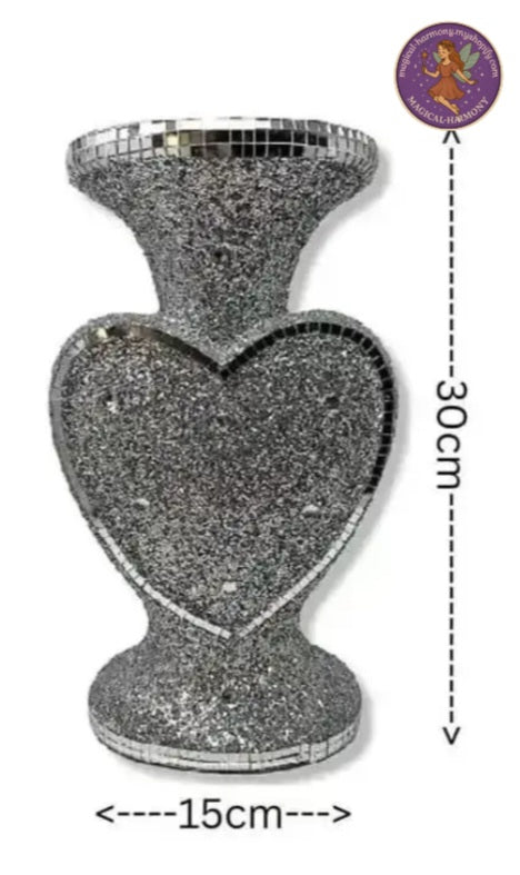 Heart-Shaped Silver Glitter Vase