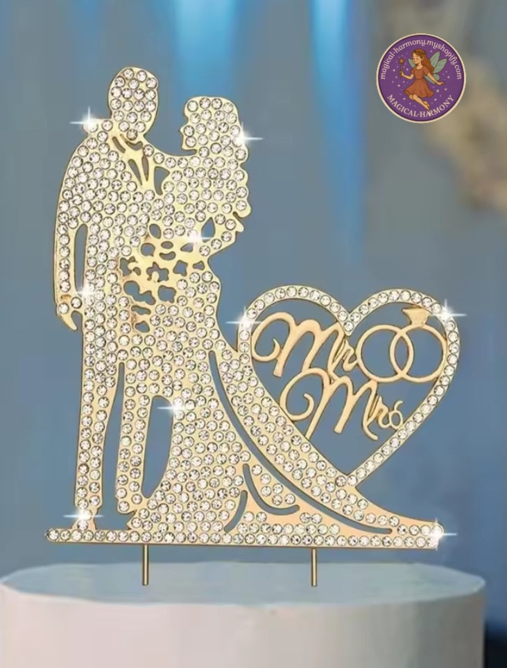 Mr & Mrs Crystal Rhinestone Cake Topper.