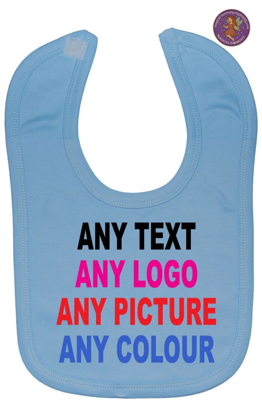 Personalised Any Text, Logo, Image Any colours Baby Nursery Feeding Bib 0-3 yrs
