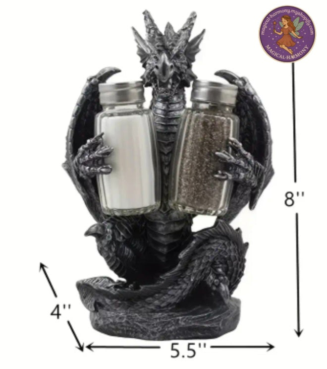 Vintage Silver Medieval Dragon Salt & Pepper Shaker Holder