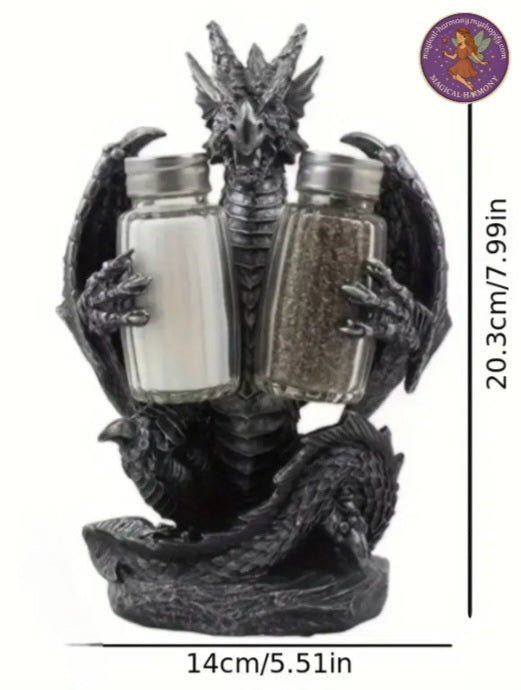 Vintage Silver Medieval Dragon Salt & Pepper Shaker Holder