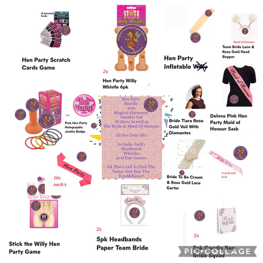 Hen Party Bundle For Bride, Maid Of Honour & 10 Hens.