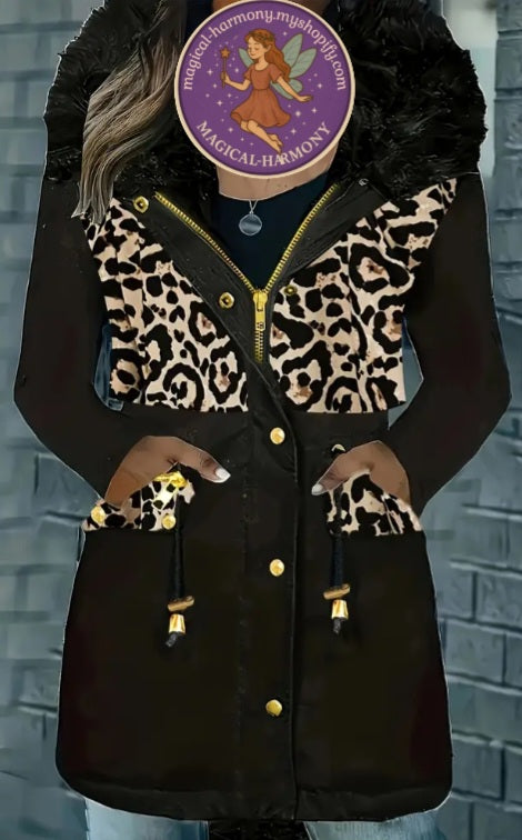 Plus Size Leopard Print Parka Coat