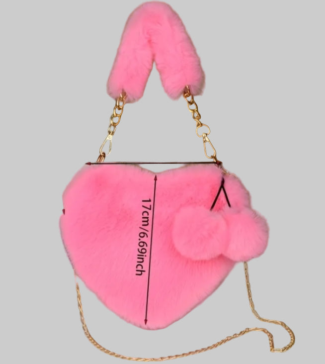 Women’s Plush Heart-Shaped Shoulder Bags