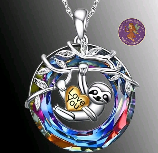 Gorgeous Sloth “Love You” Crystal Necklace