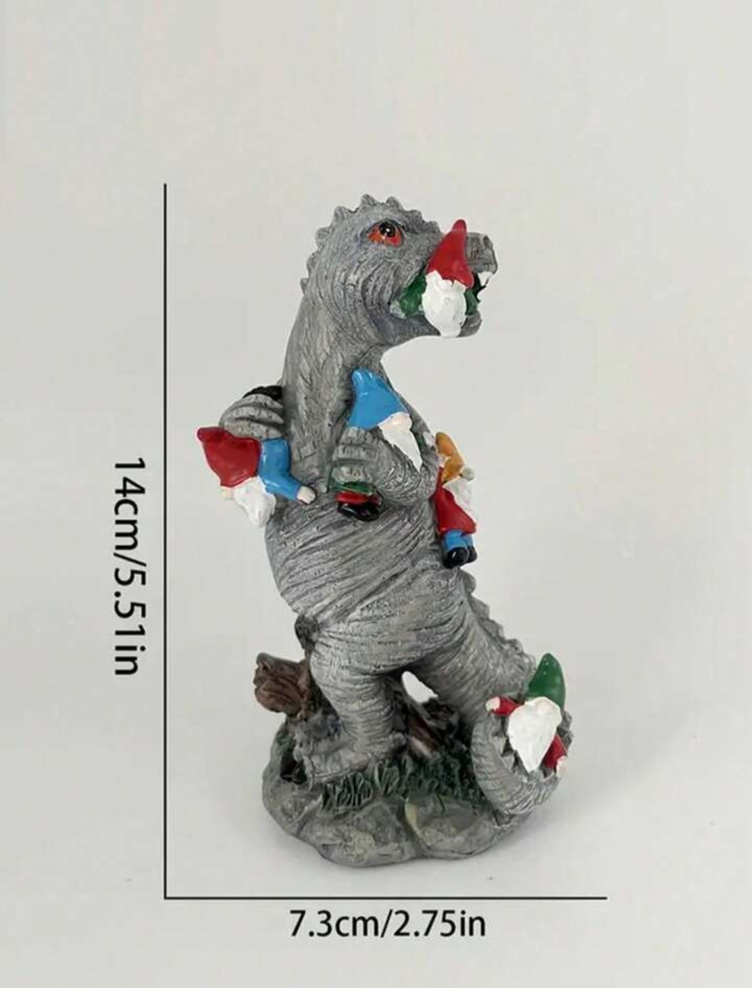 Small 14cm Dinasaur Munching Down On Dwarf Garden Statue.