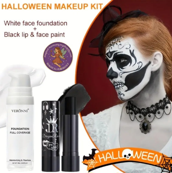 White Liquid Foundation & Black Lipstick Cosplay Set