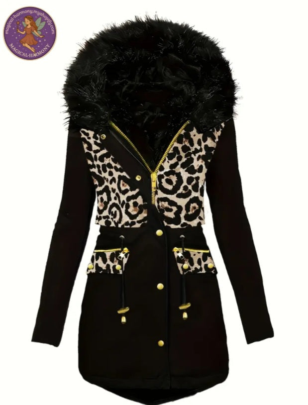 Plus Size Leopard Print Parka Coat