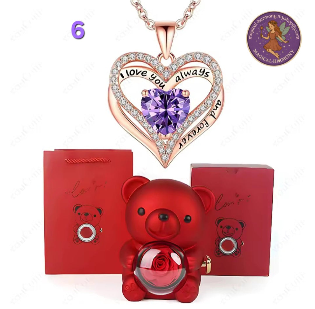 Heart Pendant Necklace Presented By A Cute Teddy Bear.
