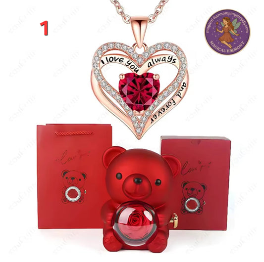 Heart Pendant Necklace Presented By A Cute Teddy Bear.