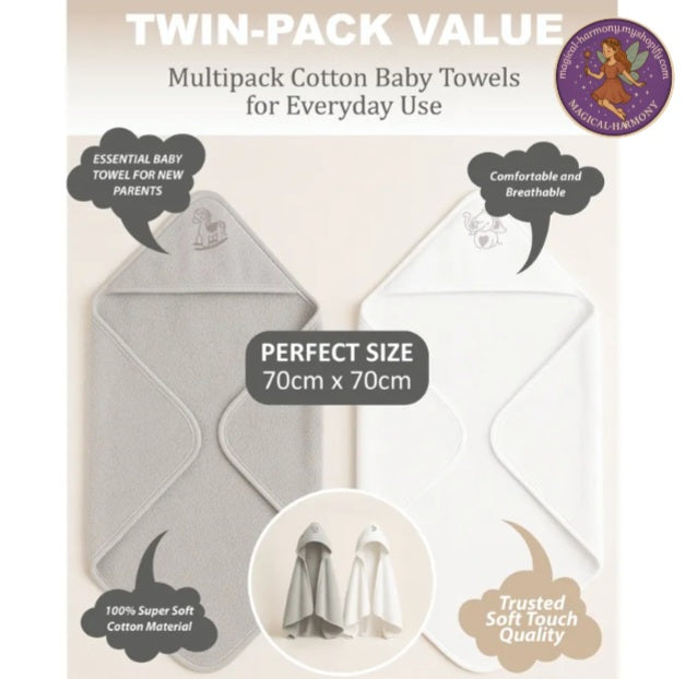 2Pack 100% Cotton Hooded Baby Towels